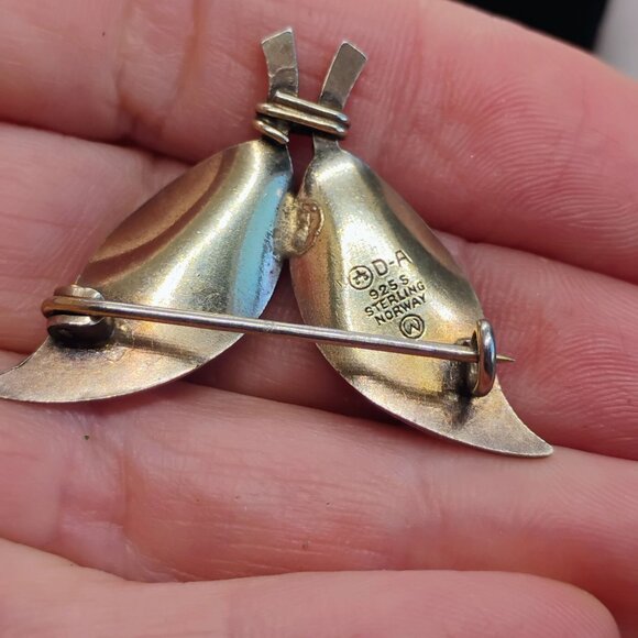 David Andersen Norway Sterling Blue Enamel Double Brooch & Clip-On Earrings Set - Picture 6 of 10